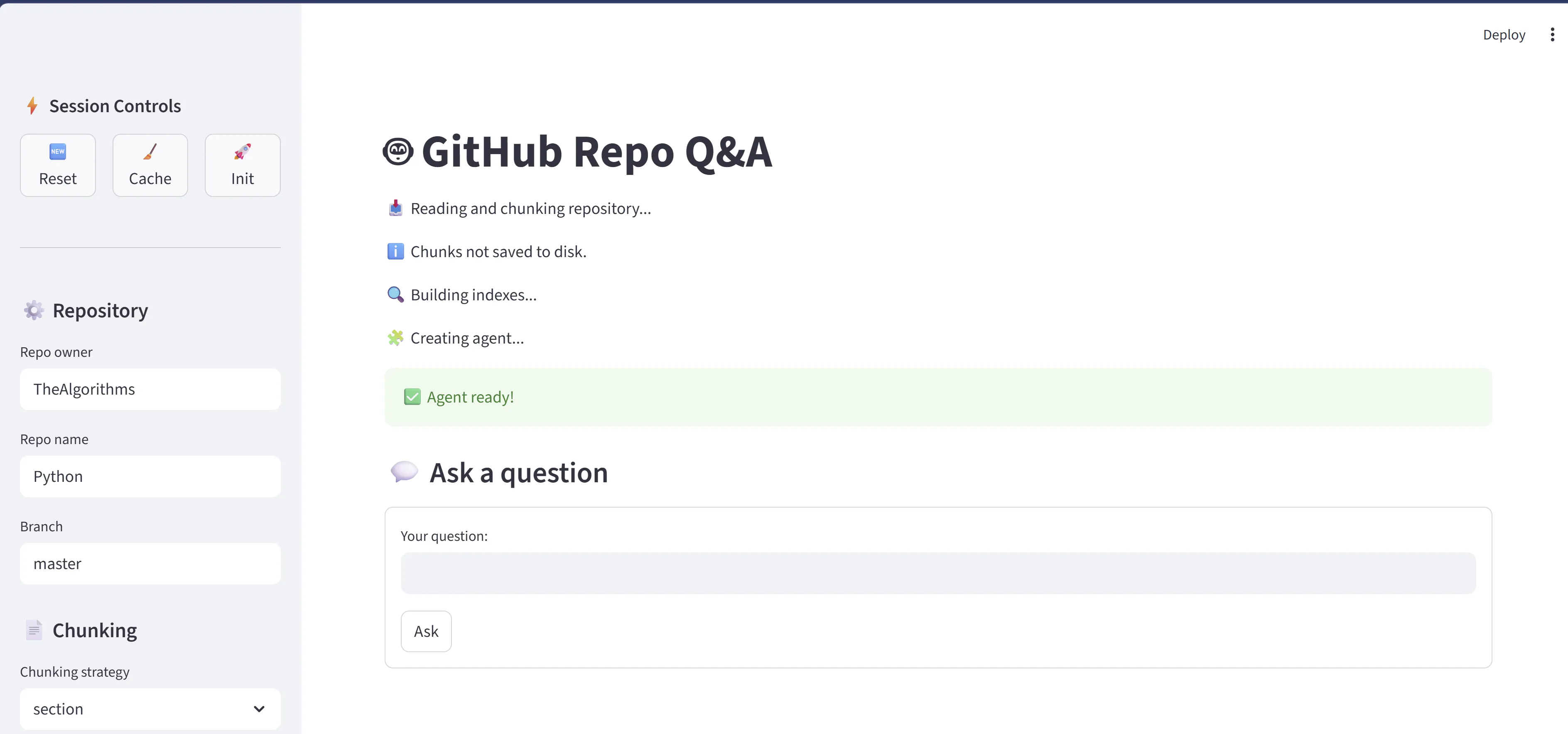 GitHub Q&A Agent snapshot
