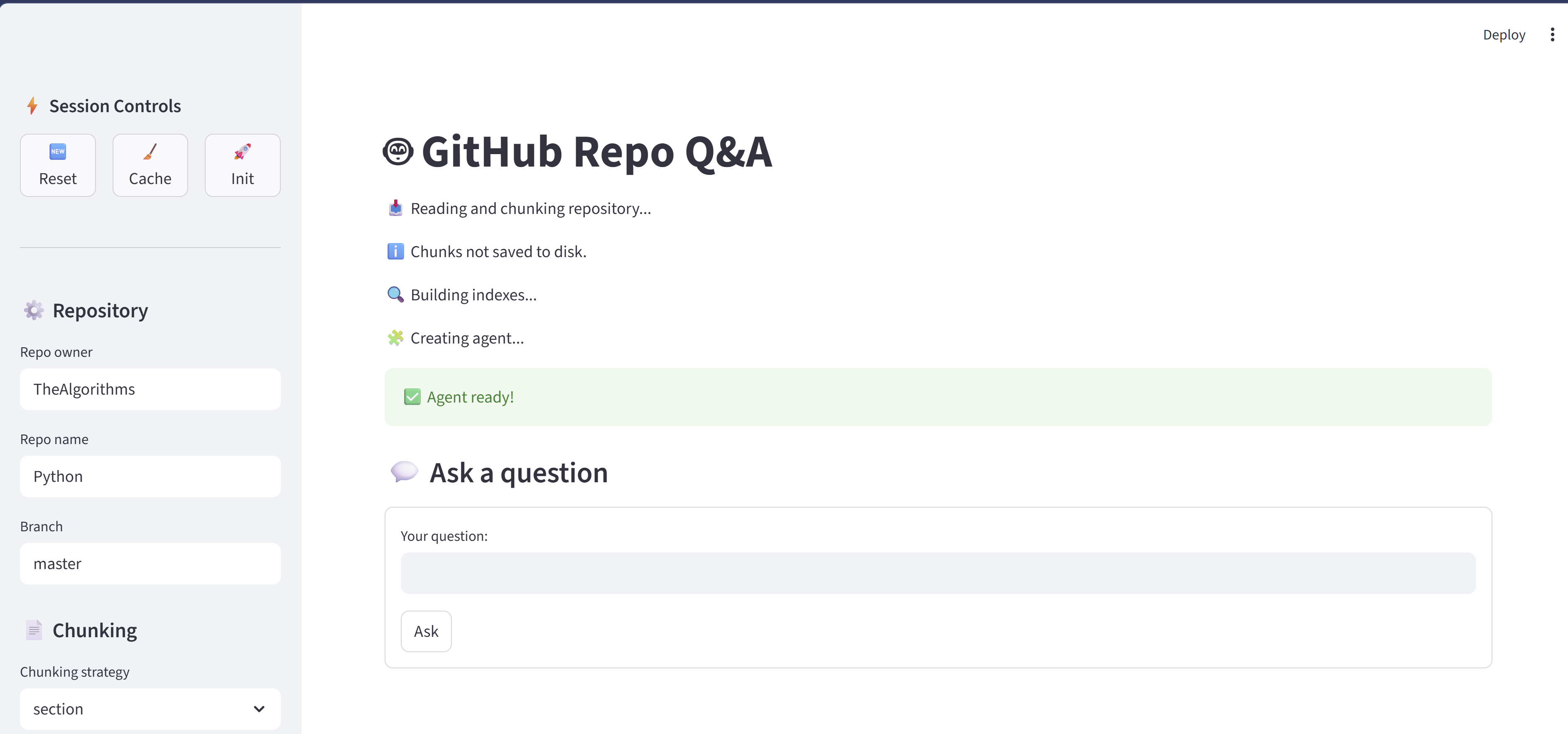 GitHub Q&A Agent snapshot